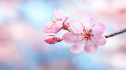 Obraz premium A close up of a pink flower on a tree branch