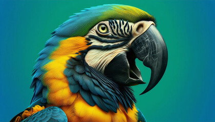 Colorful Macaw Parrot Against a Green Background