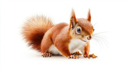 Fototapeta premium A red squirrel sitting on a white surface
