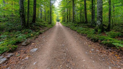 Fototapeta premium Forest dirt road leading into woods, summer day