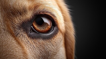  A close up of a dog's eye on a black background