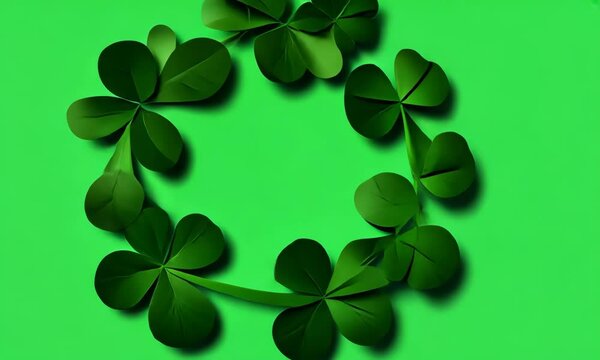 A door wreath made of shamrock leaves.
