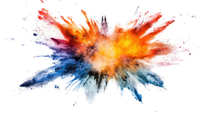 A dramatic firework explosion in celebration of the New Year, with vivid colors and glittering sparks, isolated on a white surface.