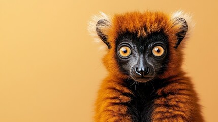 Obraz premium Close-up portrait of ring-tailed lemur isolated on brown background