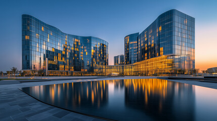 City Skyline at Blue Hour with Modern High-Rise Buildings