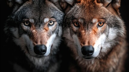 Fototapeta premium A close up of two wolves looking at the camera