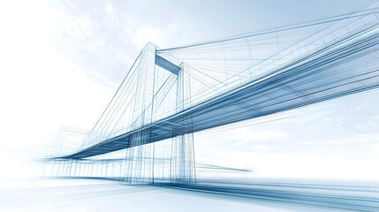 Obraz premium Modern bridge architecture in blueprint sketch style, detailed construction elements, clear lines, professional and technical drawing