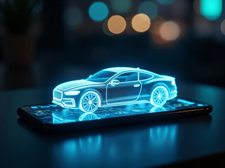 Futuristic Innovation: Holographic Car with Digital Tech and Network Connections