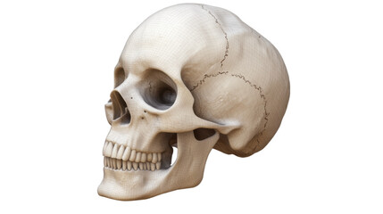 Obraz premium Isolated human skull with visible teeth and cranium on white background