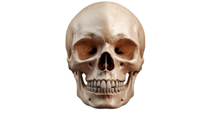 Fototapeta premium Isolated human skull with visible teeth and cranium on white background