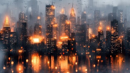 Fototapeta premium Cityscape with numerous birds flying over a skyline during daylight showcasing urban life and nature coexistence