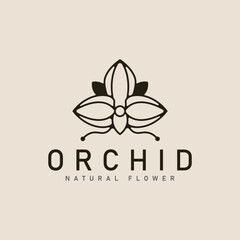 orchid flower logo line art vector icon and symbol minimalist illustration template design.