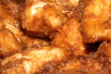 Fried Chicken Pieces With Seasoned Batter Close Up