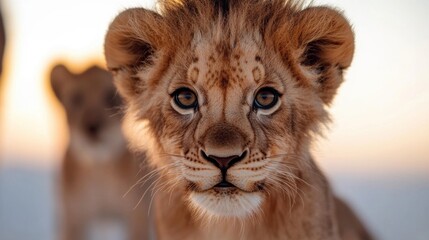 Obraz premium A close up of a lion cub looking at the camera