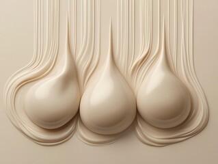 Three Beige Droplets Flowing Down Smooth Surface