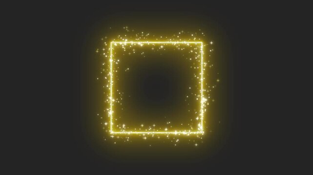 box or square neon shape with particle gold yellow