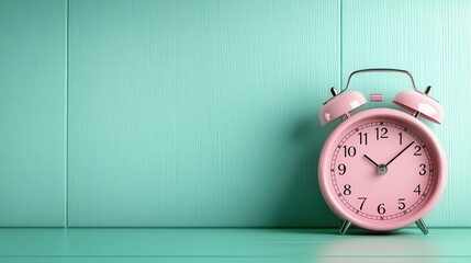 Naklejka premium A pink alarm clock sitting on top of a table