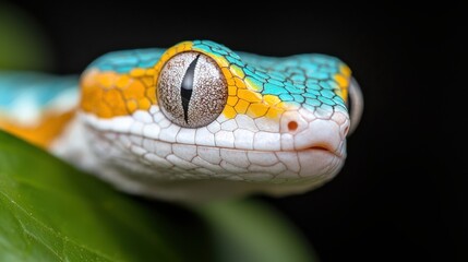 Obraz premium A close up of a colorful snake on a leaf