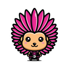 Cute Cartoon Hedgehog with Pink Mohawk