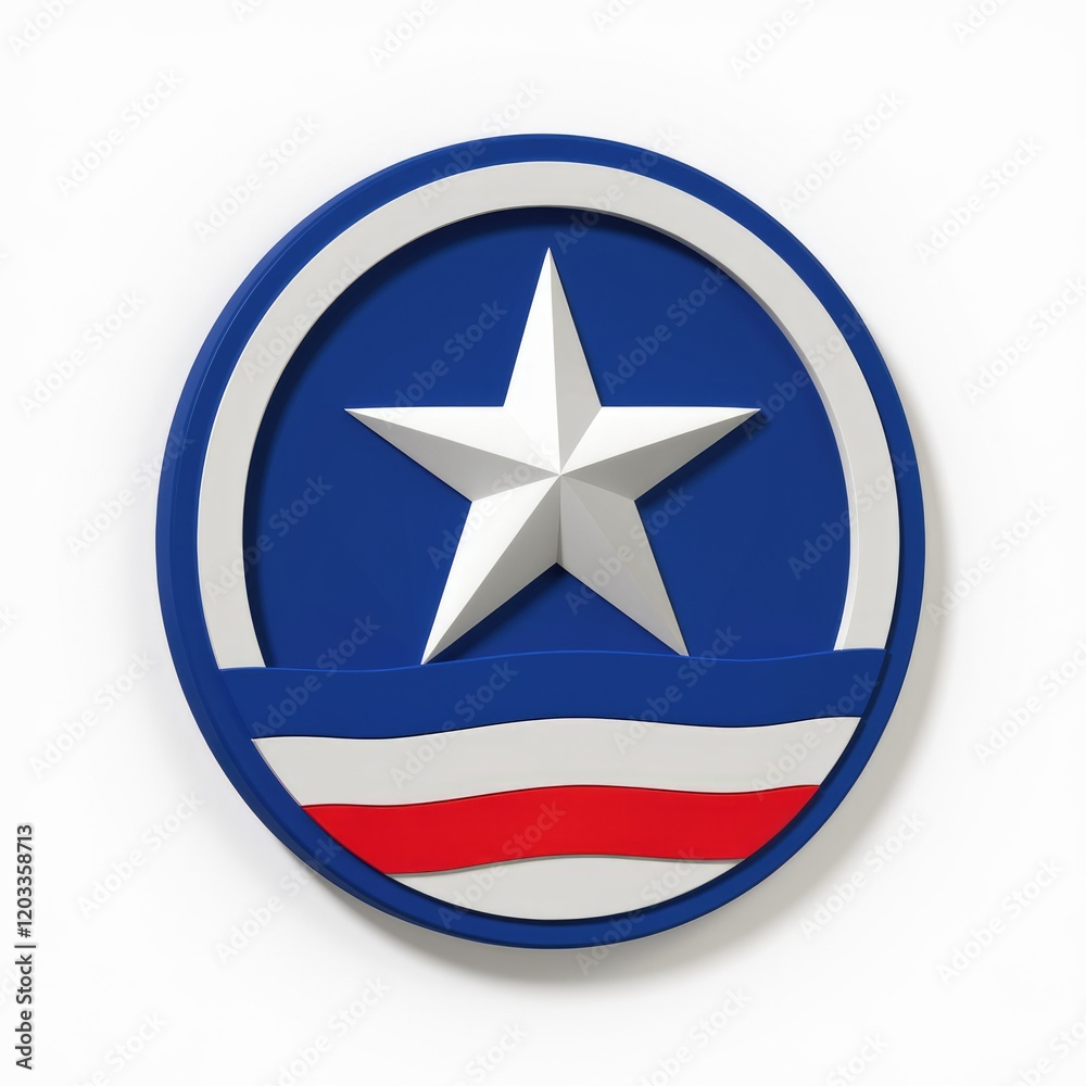 Aufkleber a circular emblem featuring a white five-pointed star on a blue background with red and white stripe