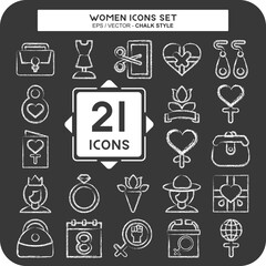 Icon Set Women. related to Celebration symbol. chalk Style. design editable