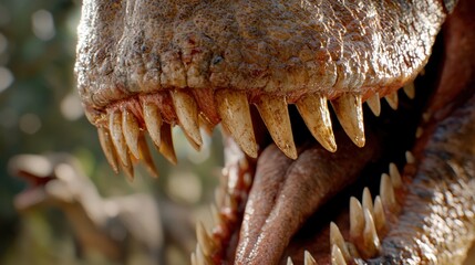 Obraz premium A close up of a dinosaur's mouth with its teeth open