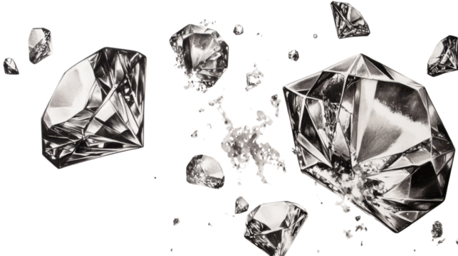 A brilliant, clear diamond gemstone with a luxurious, shiny reflection, isolated on a white background, symbolizing wealth and elegance