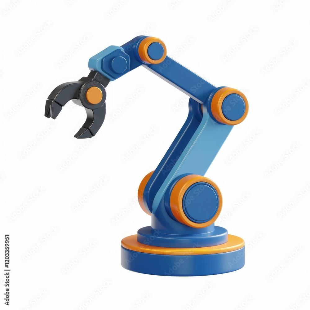 Poster A 3D rendering of a robotic arm with a claw, showcasing automation and technology.