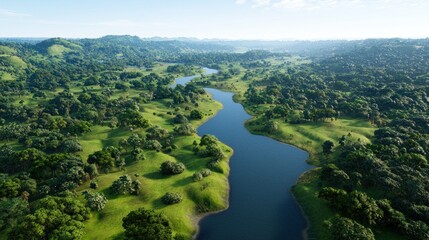 Aerial View of Serene River Landscape