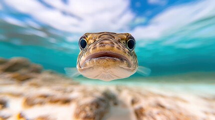 A close up of a fish with its mouth open in the water