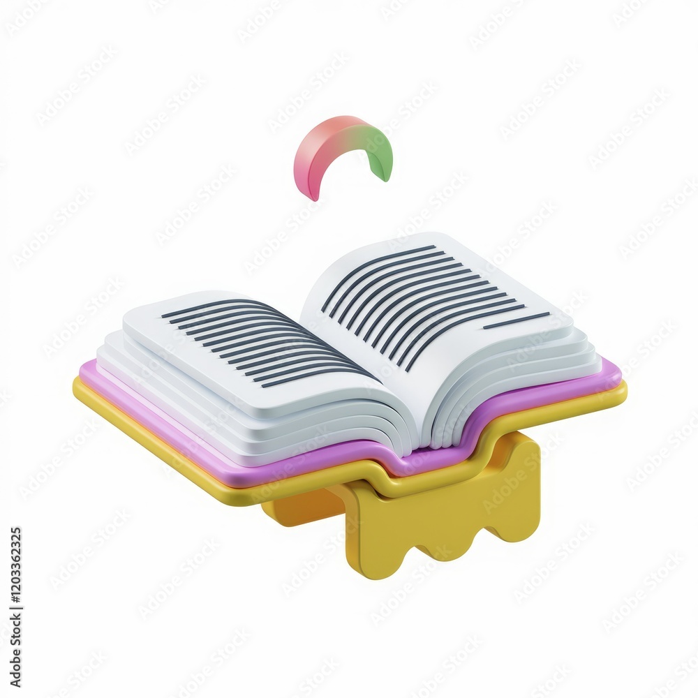 Leinwandbilder a 3d rendered open book on a colorful stand, suggesting knowledge and learning.