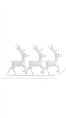 Minimalist White Reindeer Figurines on Sleigh Isolated on White Background for Holiday Decoration and Design Concepts