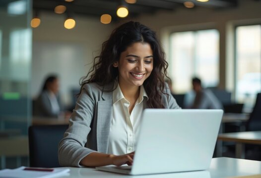 Indian businesswoman working on a laptop in the office