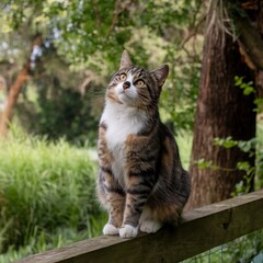 Obraz premium Cat Here is the image of a cute and friendly cat looking for adoption, with a welcoming sign and a charming expression. You can use it for promoting adoption with the title 