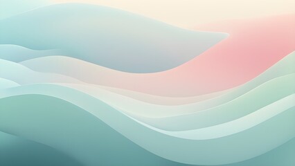 Abstract pastel background with soft, flowing wavy layers in shades of teal, mint, and pink.