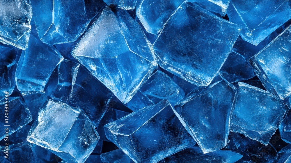 Wall mural glistening ice cubes stacked on dark backdrop, creating refreshing visual