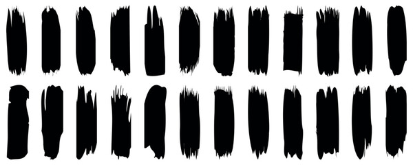 Brush stroke, Set of black ink paint brush set of text boxes. Paintbrush collection. Grunge design elements. Dirty texture banners. Vector illustration isolated on white background.