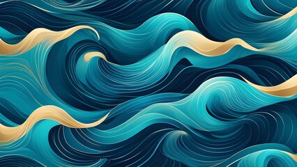 Obraz premium Abstract teal and gold wave pattern background.