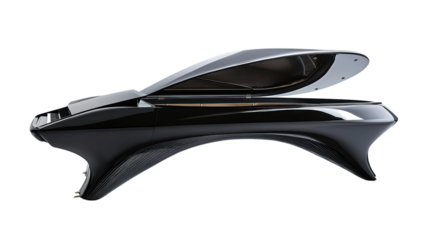 A close-up of a black purse and belt with metal tools and equipment like a knife and scissors isolated on a white background