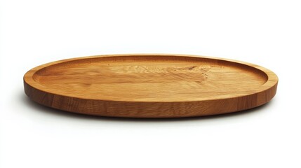 Obraz premium Modern oval wooden tray with a clean, smooth finish, centered on a white background 