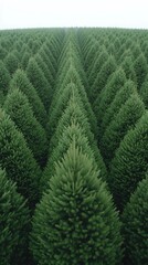 Aerial View of Symmetrical Evergreen Tree Plantation Creating a Stunning Geometric Pattern in Lush Green Landscape