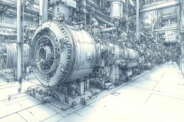 Detailed blueprint of industrial machinery.