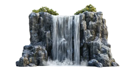 Fleecedeken met foto A tall cascading waterfall with mist rising around it, isolated on a white background.  © ddaremmth