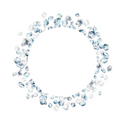 Crushed ice crystals watercolor art template. Hand drawn wreath frame illustration isolated on white