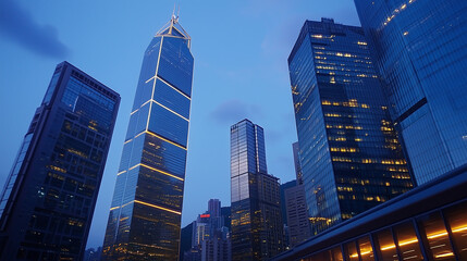 Fototapeta premium Skyscrapers in Downtown City with Modern Architecture at Dusk