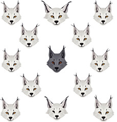 Silhouette of lynx faces digital art creative design, isolate white background
