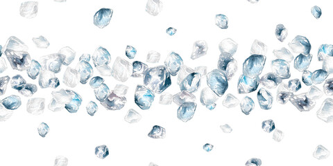 Pieces of crushed ice watercolor seamless pattern. Hand drawn frame illustration isolated on white
