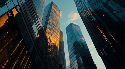 Fototapeta premium Skyscrapers in Downtown City with Modern Architecture at Dusk