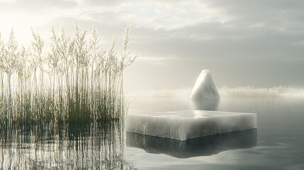 Towering crystal spires piercing through a dense mist, surrounded by floating islands and glowing plants 