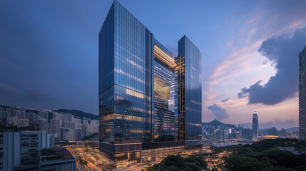 Fototapeta premium Skyscrapers in Downtown City with Modern Architecture at Dusk